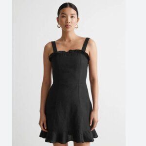 & Other Stories Linen Ruffle Mini Dress Black Size 4